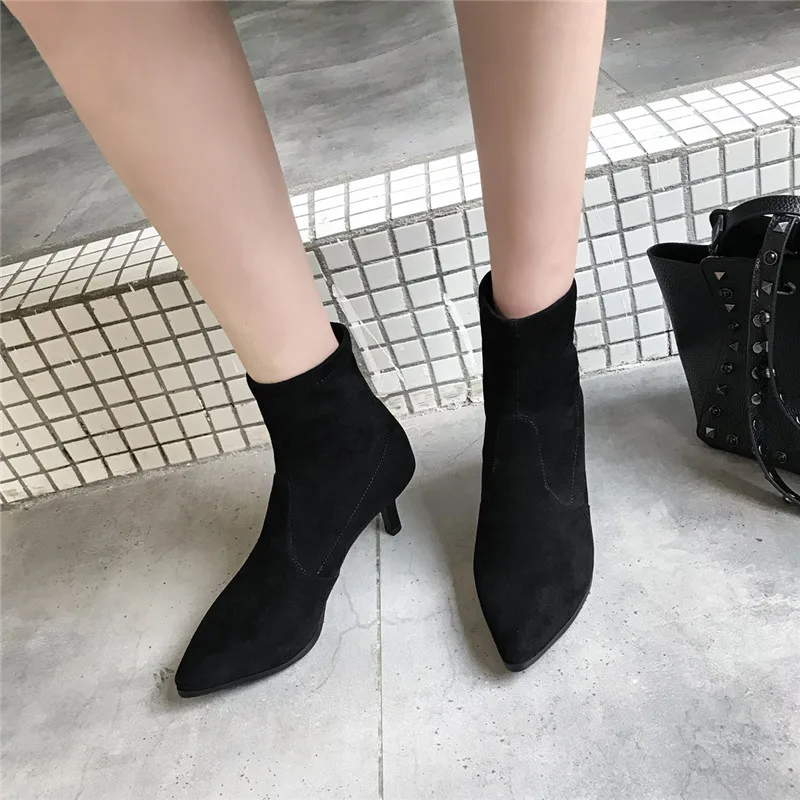 

ENMAYER Woman Autuman/Winter Boots Black Nude Ankle Boots Pointed Toe Thin Heels Shoes Woman Travel Party Wedding Boots CY050