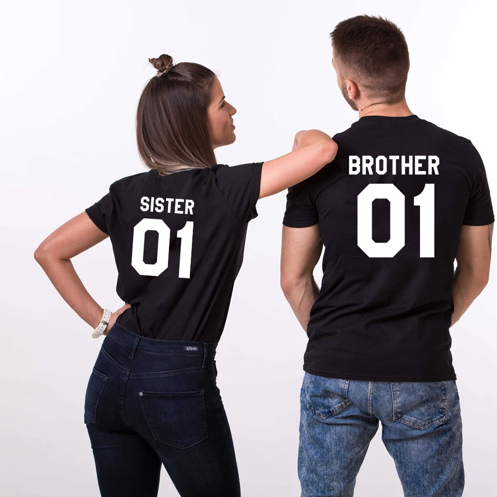 SISTER 01 BROTHER мужская и женская уличная футболка с буквенным принтом одинаковые