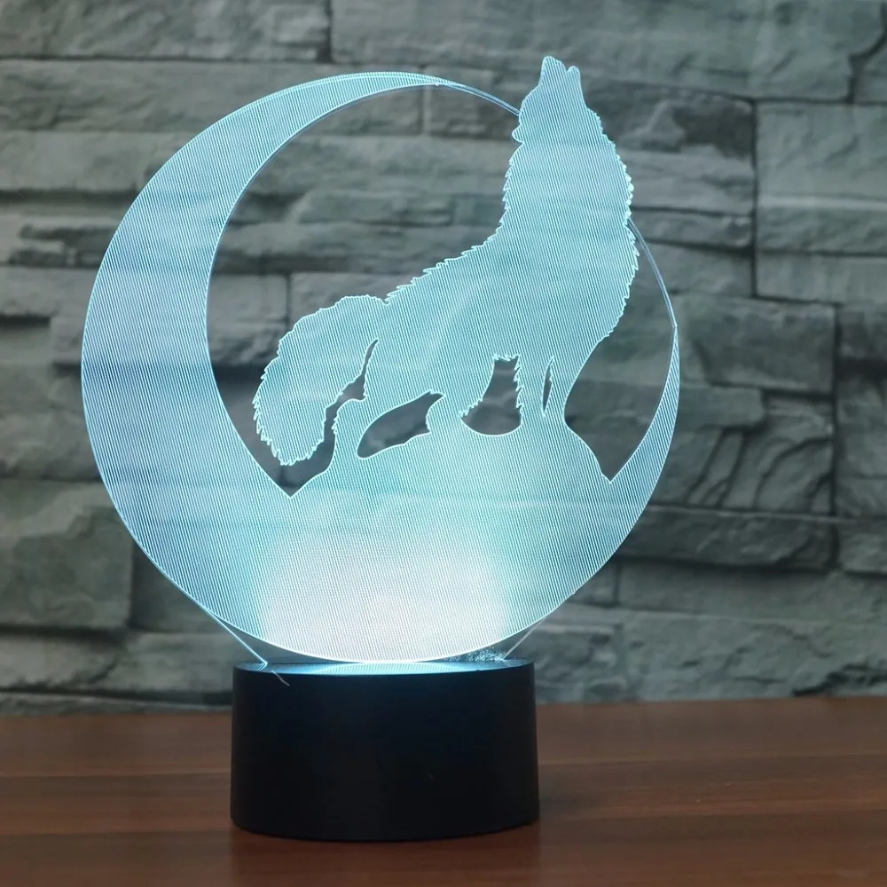 Волк 3D ночник сенсорный выключатель LED 7 цветов Изменение USB настольная лампа для