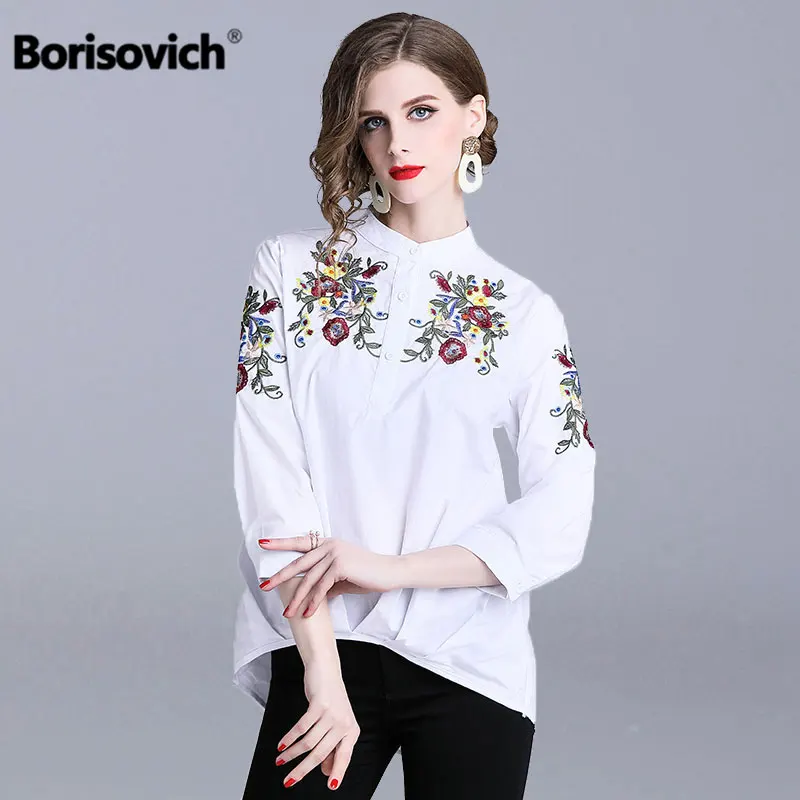 Borisovich роскошная женская хлопковая рубашка с вышивкой, новинка, Весенняя мода, свободные удобные женские повседневные блузки, рубашки N666