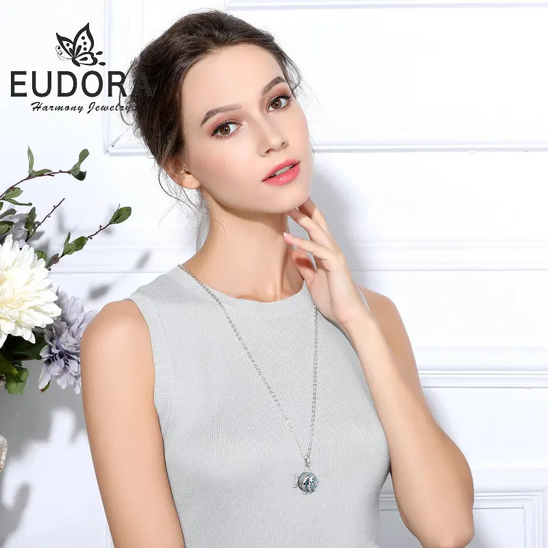 

Eudora Plated Sliver CZ Fish Pendant Necklace Harmony Bola Mexico Ball Locket Cage Pendant with Chime ball Baby Pregnancy Gift