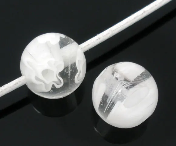 DoreenBeads стеклянные бусины шар белый цветочный узор окрашенный около 8 мм (3/8 &quot)