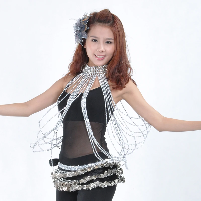 1pc Belly Dance Accessories Long Necklace Dance Performance Beaded Tassel Necklace Gold Silver Colors Women Belly Dance Necklace
