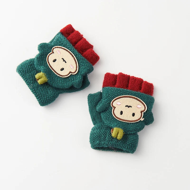 Зимние детские варежки с милым рисунком перчатки полупальцами теплые зимние