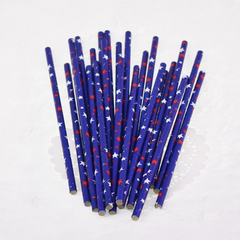 25 шт./лот бумажные соломинки с красными звездами биоразлагаемые для дня рождения
