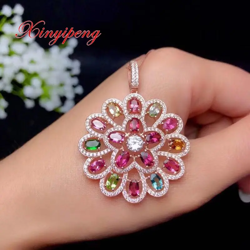 Xin yi peng 925 silver inlaid natural tourmaline pendant necklace woman fashion | Украшения и аксессуары