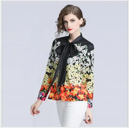 Для женщин блузки для малышек 2019 Новинка весны лук воротник с длинным рукавом