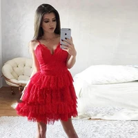 modern red above homecoming dresses spaghetti strap ruffles tiered skirt special occasion dress mini prom dress plus size