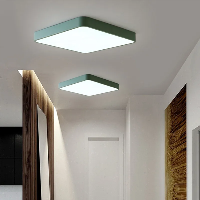 Nordic living room ceiling lamp ultra-thin rectangular 5cm macaron children creative color warm simple aisle bedroom light | Лампы и