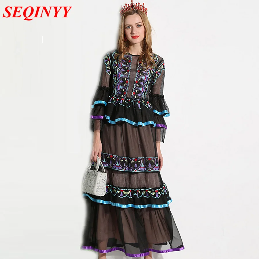 Платье с длинным рукавом винтажное синее фиолетовое цветочным принтом|fashion long