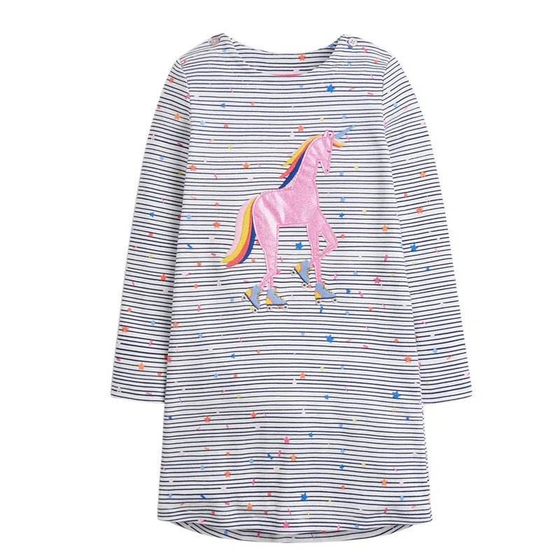 W7109 unicorn Jumping Meters Apple Dresses For Baby Girls Princess Cotton Clothing Autumn Children Costume Print Girls Dresses New Year - Цвет: W7109 unicorn