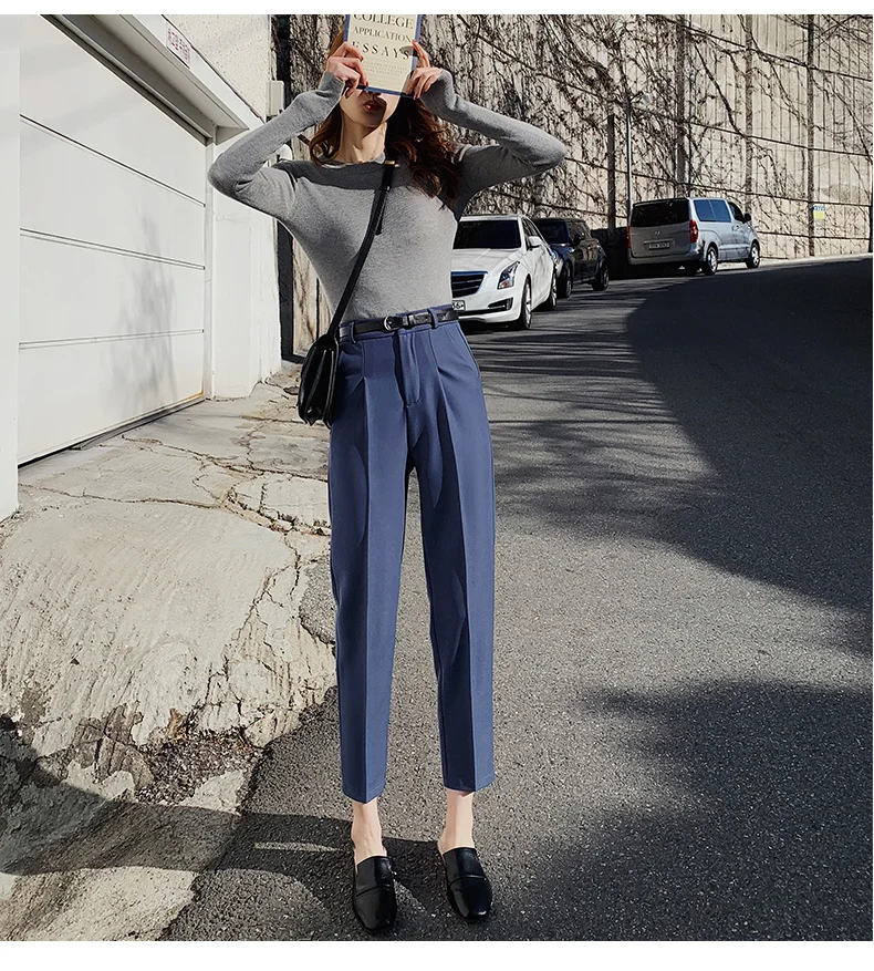 Женские брюки 2019 осенние модные женские до щиколотки прямые с высокой талией