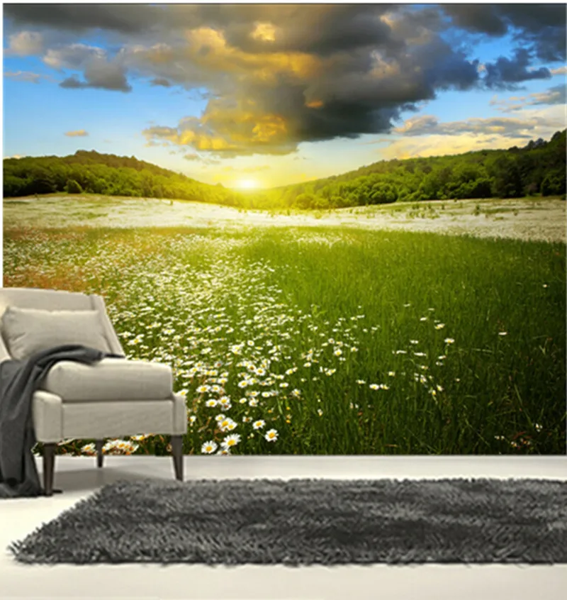 3D фрески на заказ Подсолнухи И пастбища пейзаж природные обои для гостиной
