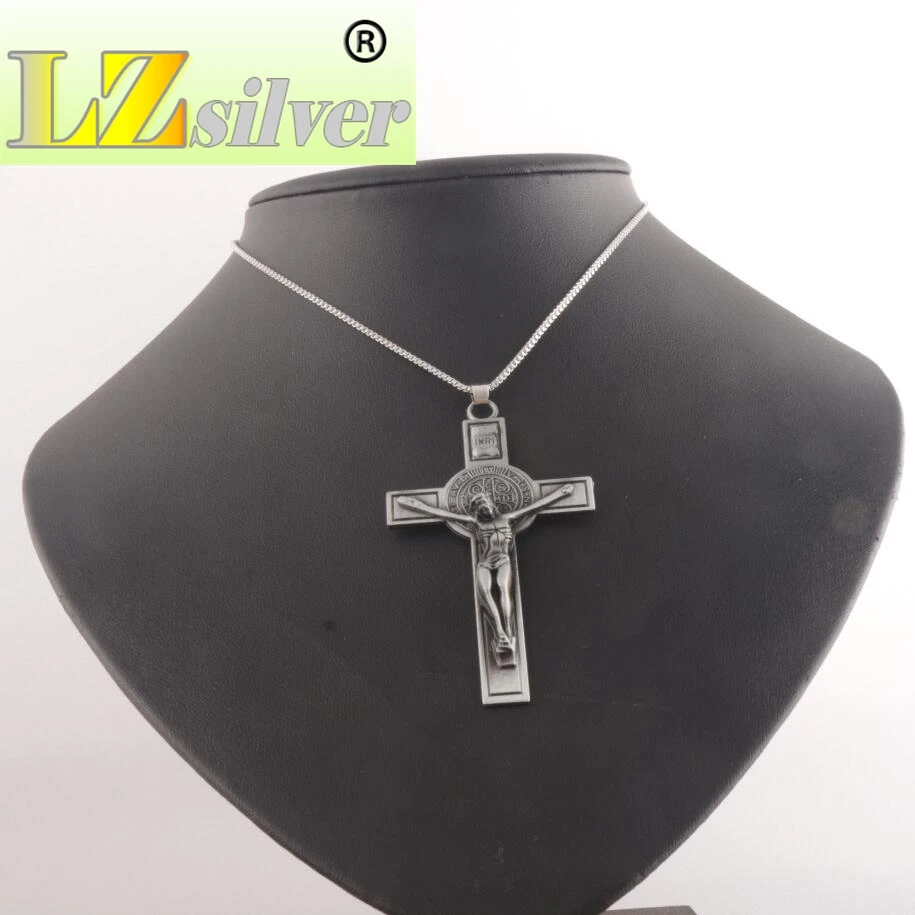 

Saint Benedict Medal Catholic Crucifix Bible Prayer Cross Pendant Men Necklace Chain 24inches N1783