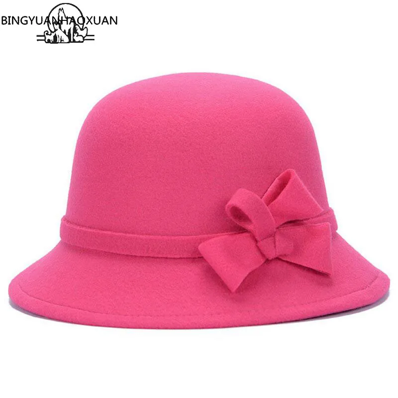 

BINGYUANHAOXUAN Fashion 2017 Arrive New Autumn Winter Imitation wool Cap Large Sun Hat Fedora Hat For Women Ladies Snapback Hats