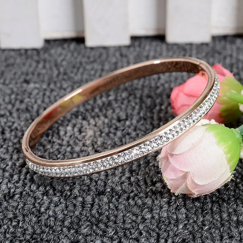 Imixlot 2 ряда Rhinestone Золото Цвет Нержавеющая сталь браслет манжеты любовь Жесткий