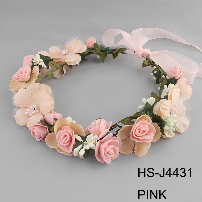 Pink Miallo цветок лоза волос на пляже свадебные женские украшения на волосы резинки аксессуары для невесты Хэллоуин украшения - Окраска металла: Pink