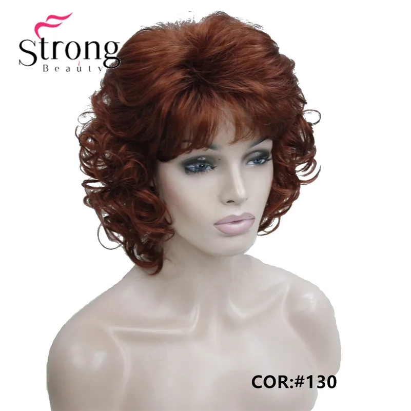 StrongBeauty короткий Мягкий Лохматый слоистый блонд микс полный синтетический парик вьющиеся женские парики - Цвет: 130 Copper Red