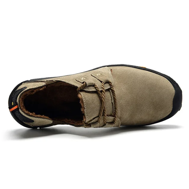 Winter Khaki Модные Повседневные кроссовки; Мужская обувь из натуральной кожи; мужские лоферы; замшевая Мужская зимняя обувь; Уличная обувь для тренировок; прогулочная обувь; Zapatos - Цвет: Winter Khaki