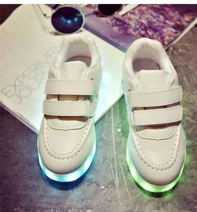 RayZing Colorful white Light Shoes Women And family Hook&Loop Flats Hand sewing Glaring Led glowing woman shoes usb charge shoes