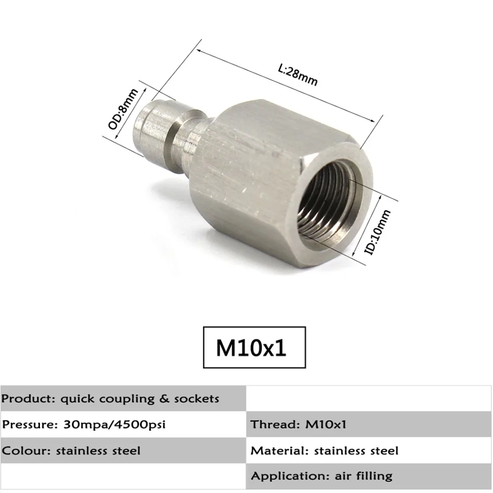 PCP ВВС Пейнтбольного ружья Quick гнездовой разъем M10x1 1/8BSPP 1/8NPT Нержавеющая сталь