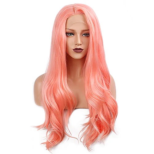 Розовый EEWIGS, короткие волосы, завязанные вручную, волнистые, Ombre, голубой, розовый, на кружеве, парик, блестящие, высокая температура, синтетические волосы, фиолетовый, парики для женщин - Цвет: Розовый