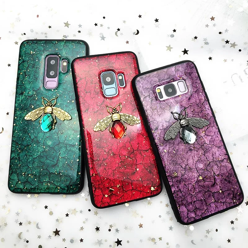 Роскошный чехол для телефона с 3D алмазной Пчелой Samsung Galaxy S9 S8 Plus S7 edge Note 8 9 Gold Foil
