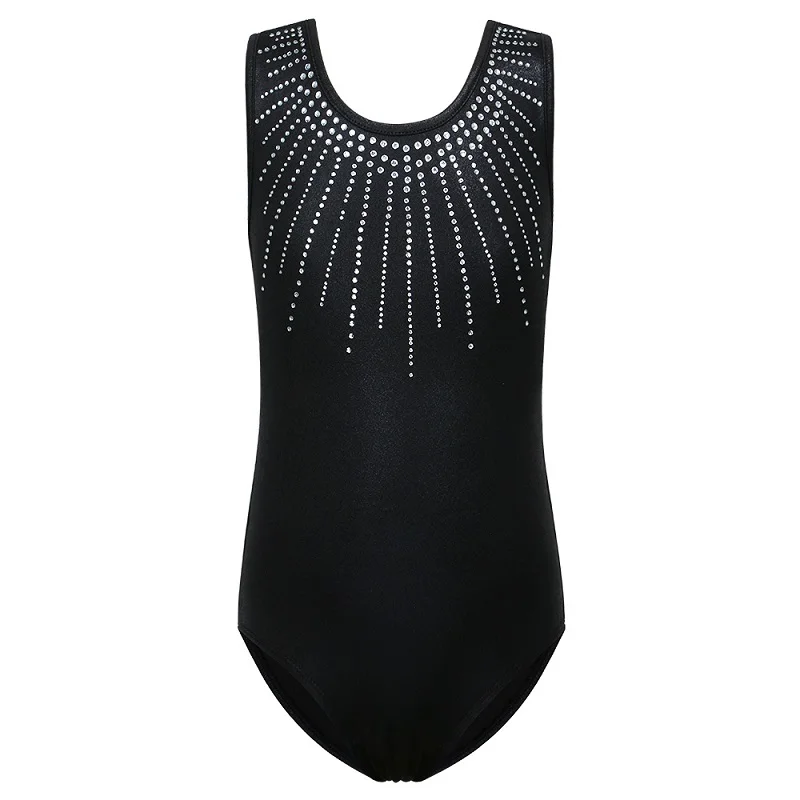 B199 Black BAOHULU для малышей и подростков; блестящий трико для девушек; детский спортивный костюм без рукавов для гимнастики; черный комбинезон со стразами; Спортивный костюм для детей - Цвет: B199 Black
