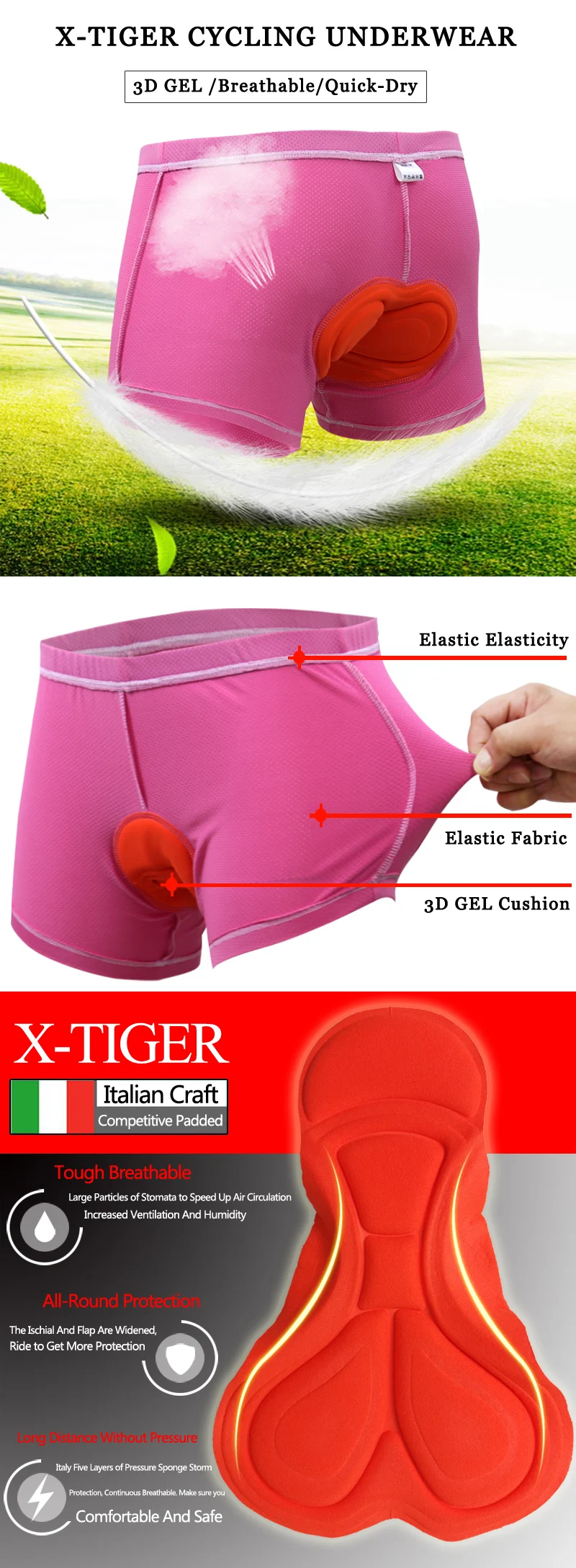 X-Tiger женское Велосипедное Нижнее белье Pro с 3D гелевой подкладкой противоударное розовое Велосипедное нижнее белье велосипедные шорты Новинка