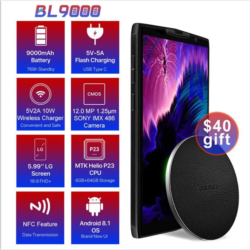 DOOGEE BL9000 смартфон 5 99 &quot9000 мАч Android 8 1 MTK6763 восемь основных 6 ГБ Оперативная память 64