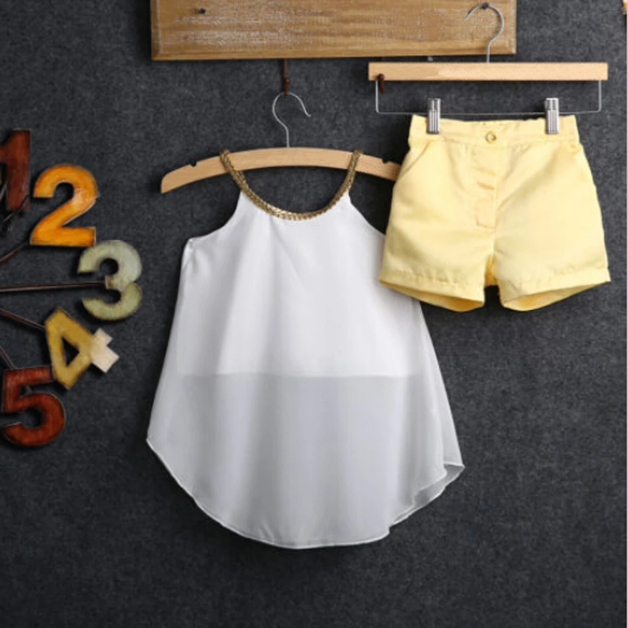Комплект модной детской одежды для девочек летняя шифоновая накидка топ с лямкой