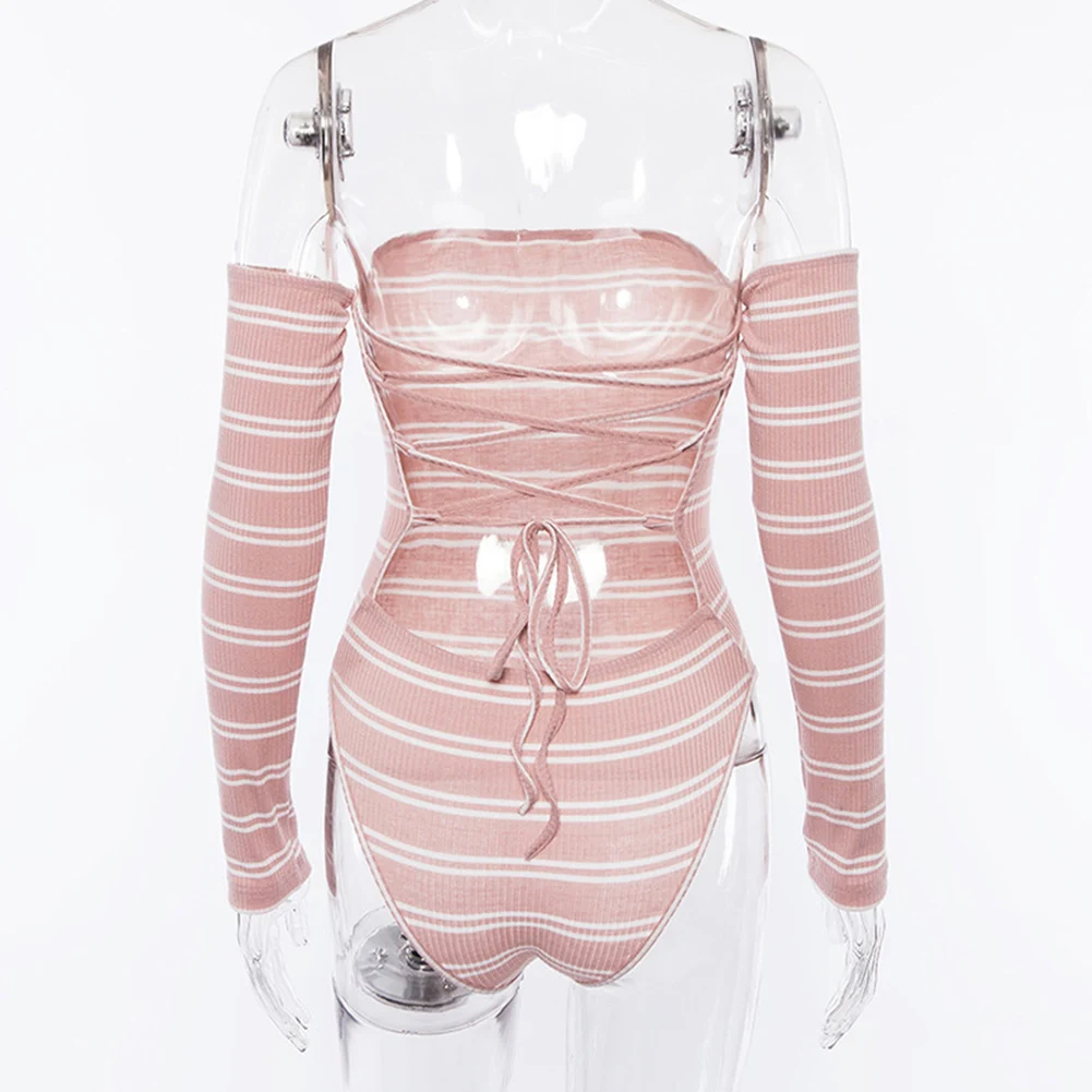Сексуальный боди с открытыми плечами для женщин длинный рукав бодикон вырезом на