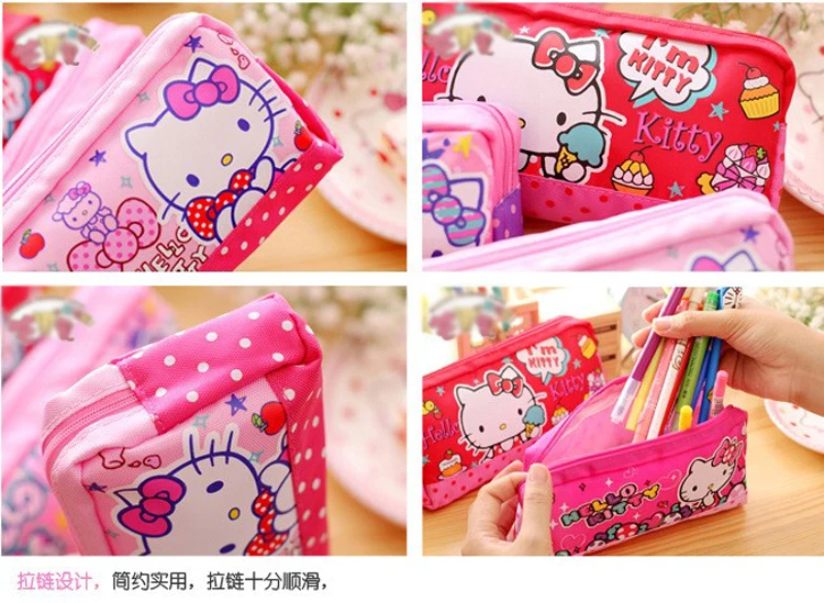 Мультяшная каваи hello kitty холщовая женская косметичка для девочек, косметичка для детей, милый детский чехол-карандаш, сумки, сумка для хранения кошек