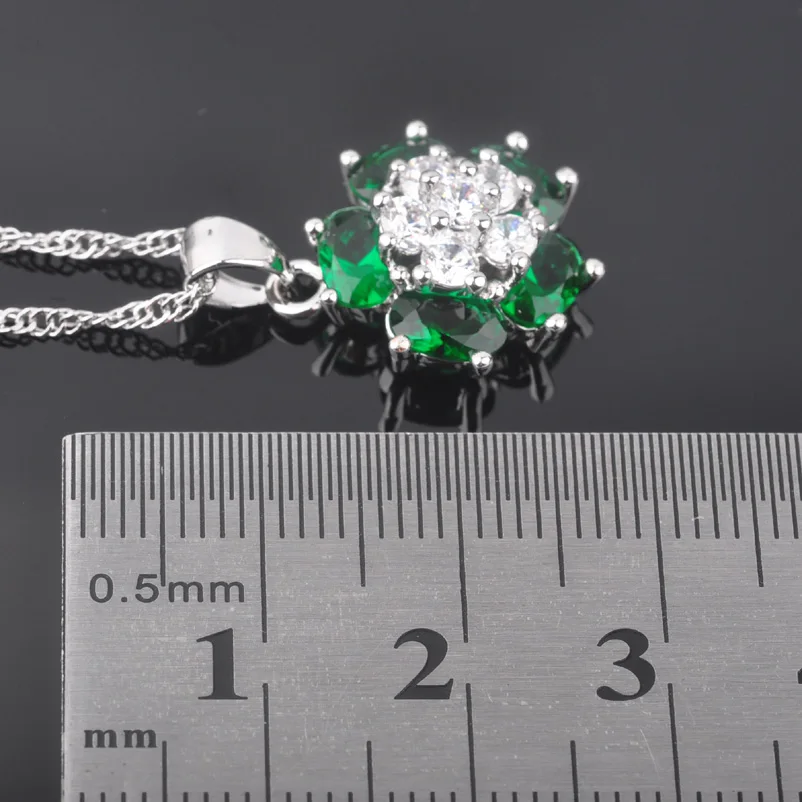 Цветок зеленый камень кубического циркония для женщин с серебряным покрытием