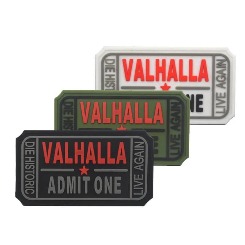 

VALHALLA ADMIT ONE 3D PVC Rubber Patches Military Tactical Armband Fabric Applique For Clothing hat Jacket