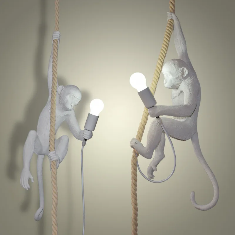 

Modern Resin Monkey Loft Vintage Hemp Rope Chandelier for Home Lighting Bar Cafe Retro Hanging Monkey lamp