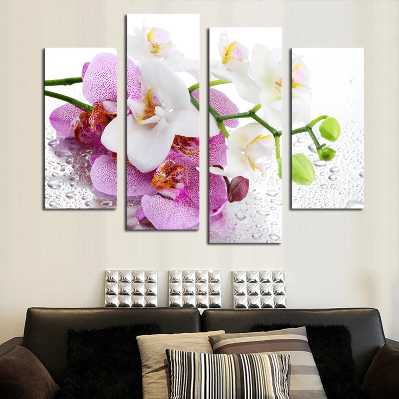 Картина на стену 4 шт. (без оправы) розовые цветы современные украшения для дома