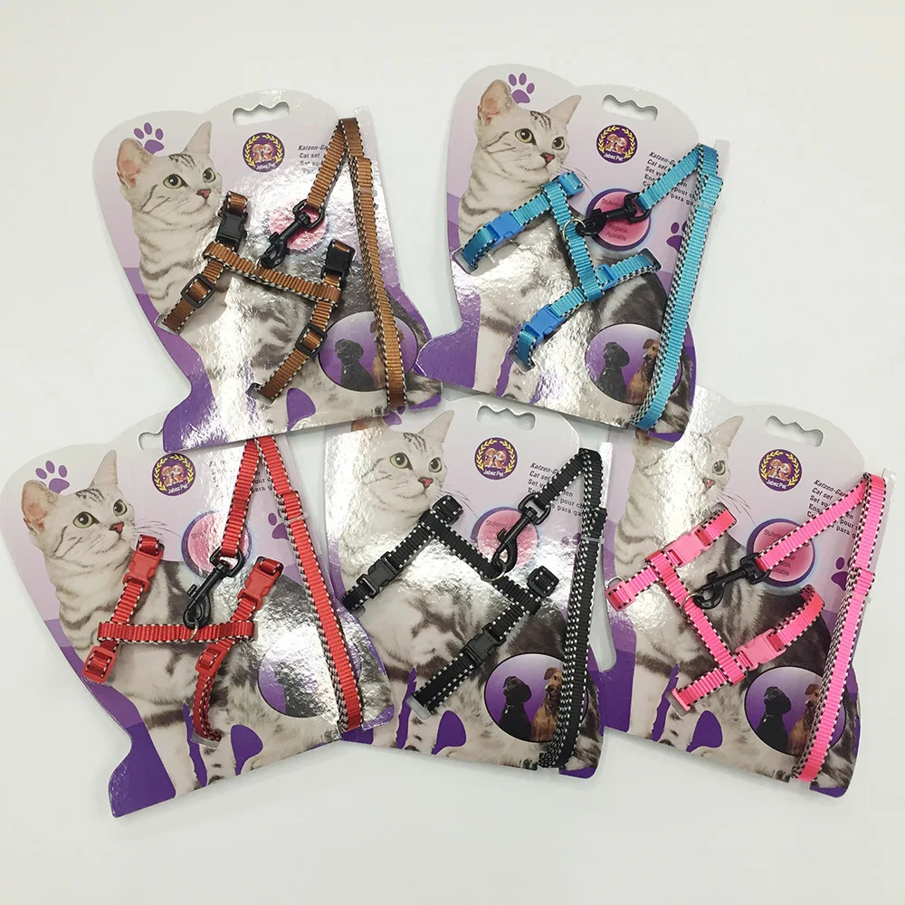 

500 pcs/lot Nylon Pet Cat Harness And Leash Adjustable Pet Traction Belt Harness Cat Kitten Collar Free SHipping