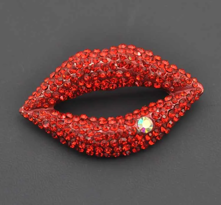 Брошь со стразами эмалевые булавки значок кристалл красные губы лацкан булавка