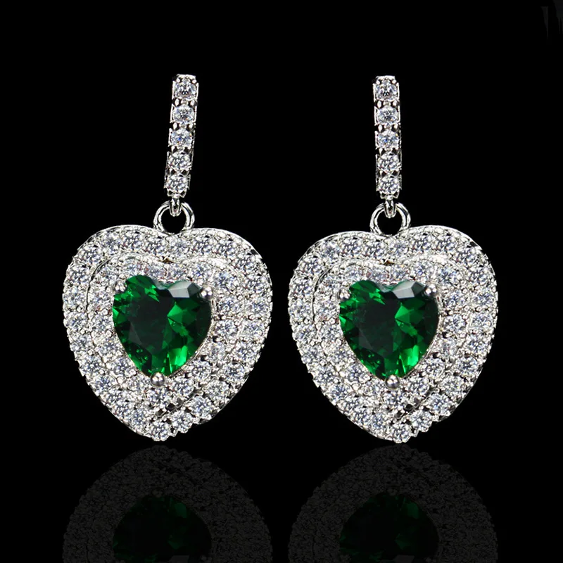 green CWWZircons Мода микро проложили кубического циркония камни мотаться падение романтической любви серьги модные изделия стерлингового серебра 925 CZ385 - Окраска металла: green