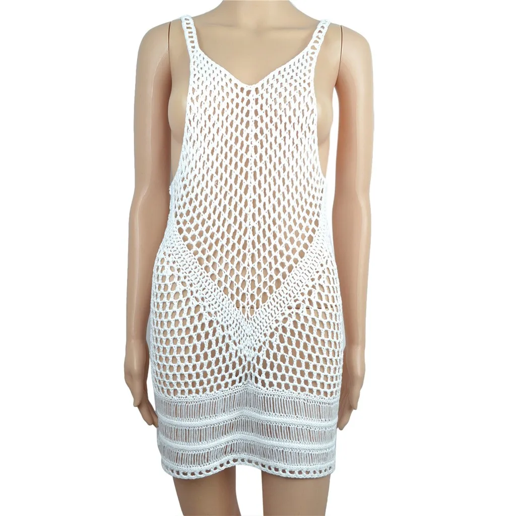 Женская сексуальная вязаная свободная Пляжная накидка ажурный саронг бикини