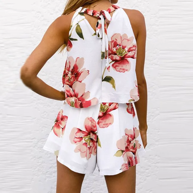 2019 летний модный женский комбинезон без рукавов с цветочным рисунком шифоновые