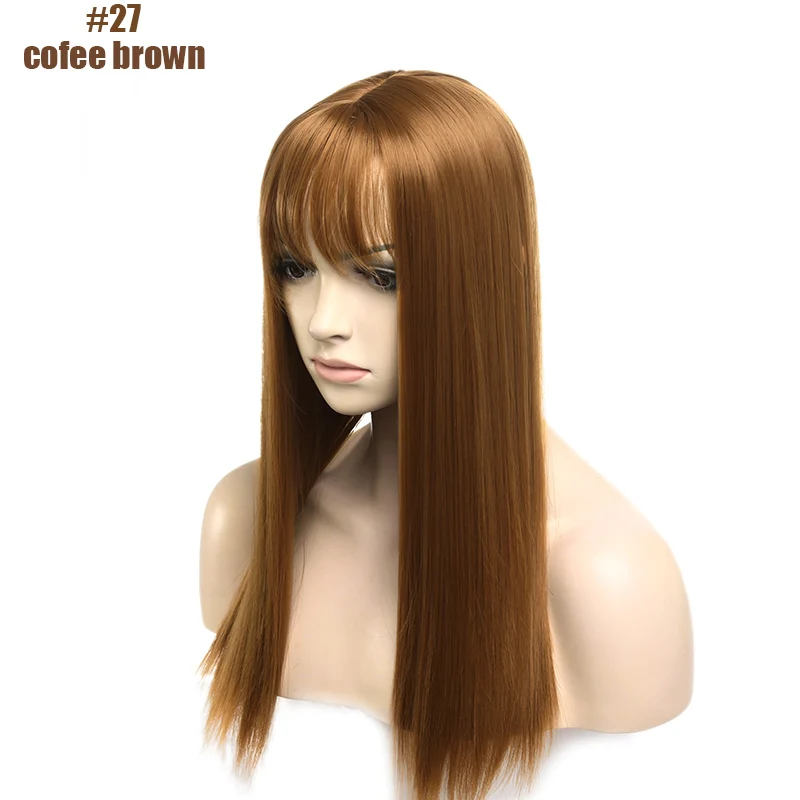 Coffee brown SNOILITE, длинные прямые волосы для наращивания, синтетический зажим для парика, зажим для парика, один кусок, натуральные волосы с челкой для женщин - Цвет: Coffee brown