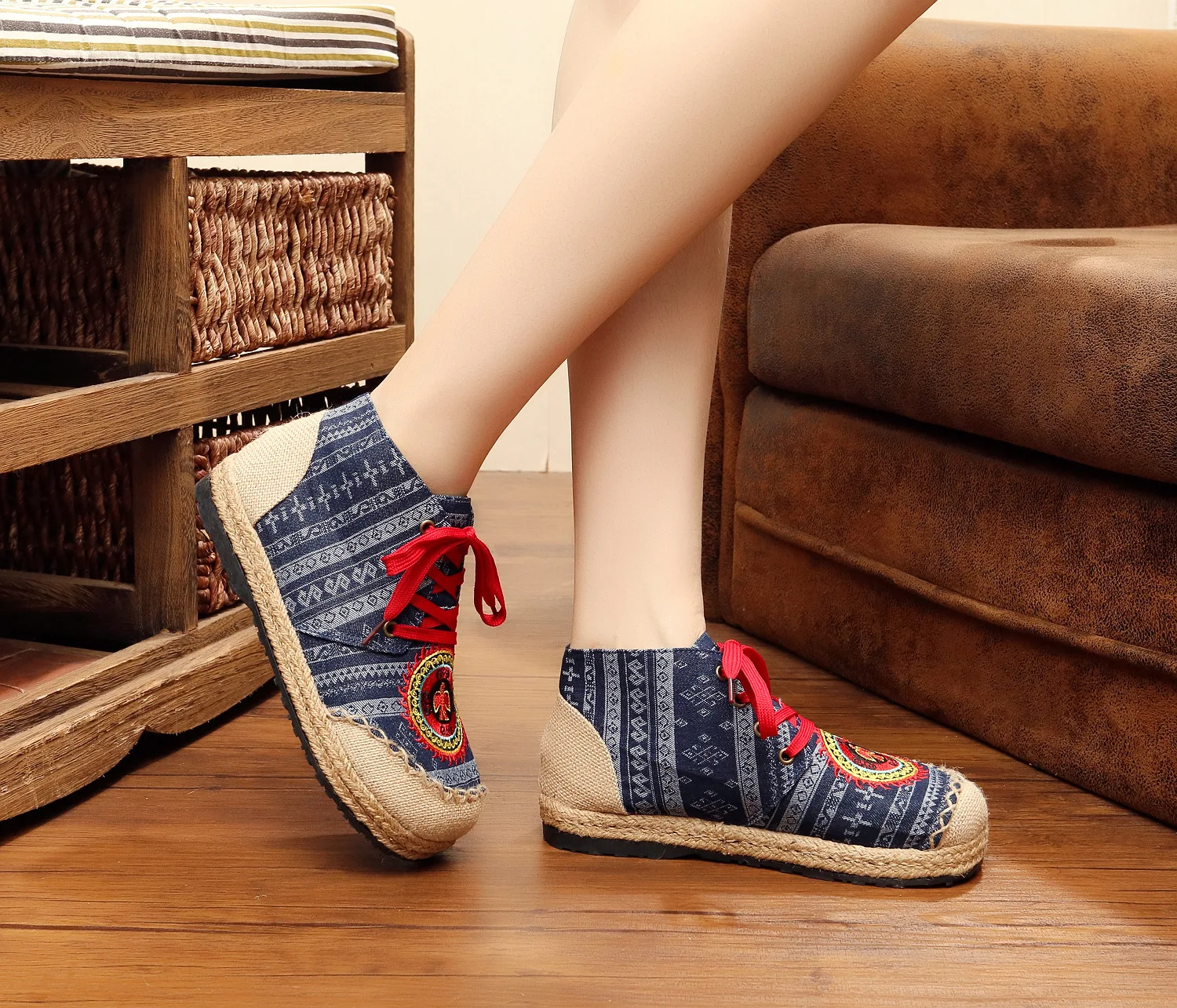 Винтажные женские льняные туфли с вышивкой Туфли в стиле старого Пекина