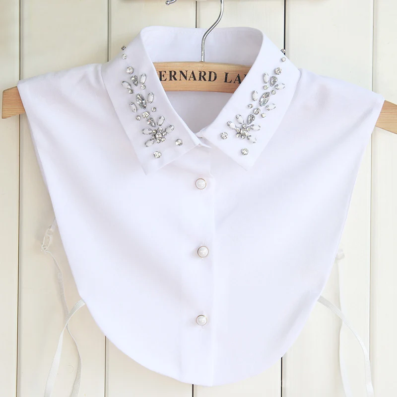 Vintage Half Shirt faux diamond Detachable collar Women Chic black white Fake Lapel Collar removable female Neck Decor |