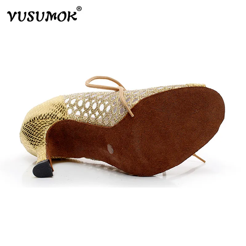 VUSUMOK Zapatos de baile latino Dance Shoes black Silver 7.5cm Girls Professional Ballroom Latin Women | Спорт и развлечения
