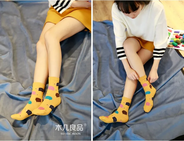 YTZ-076, женские зимние теплые мягкие хлопковые носки с изображением ежика и животных