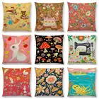 Диванная подушка горячая Распродажа, с изображением маленьких животных, Листьев, кроликов, Лис, медведей, собачков, птиц, Цветочная подушка