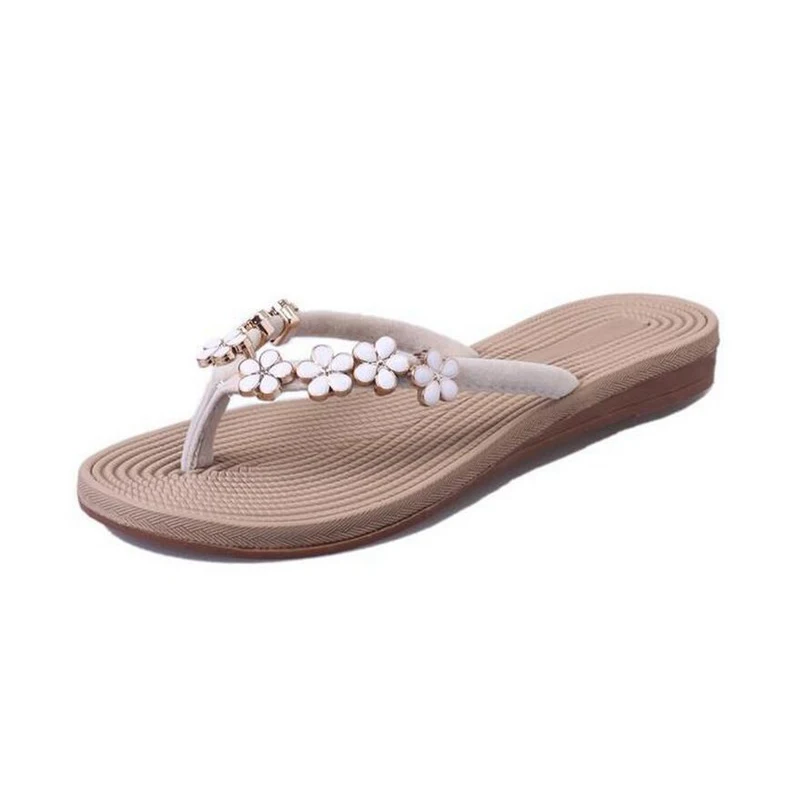 XEK 35-41 Plus Size Fashion Floral Metal Beach Shoes Women Summer Slippers Flip Flops Flat For Ladies WFQ69 | Обувь