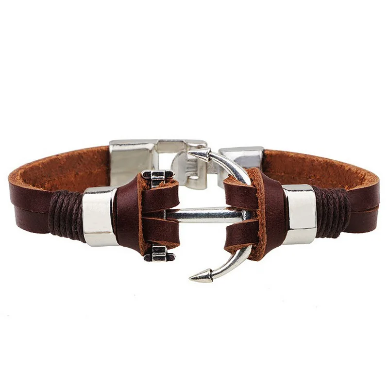 Бесплатная доставка сплава кожа якорь браслет глава слой теплые веревка